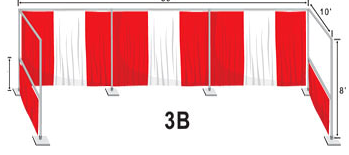 3B multiple booth diagram: custom setup, no cross-frame, divider in between and in front of three booths